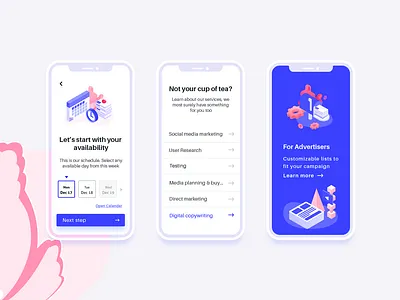 Harmony (mobile) advertising calendar faq help center isometric illustration landing page menu mobile schedule user experience user interface website