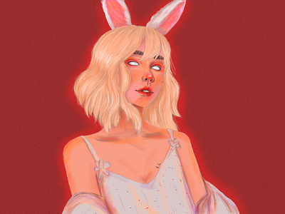 Mysterious anime girl adobe adobe photoshop anime anime girl art artist artwork bunny digital digital art digital painting ears girl illustration portrait rabbit red tender vector white