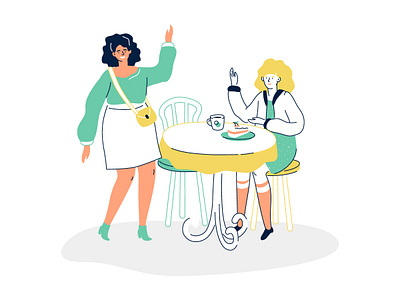 Girls at the cafe - illustration cafe character design flat design food friend girl illustration style table vector women