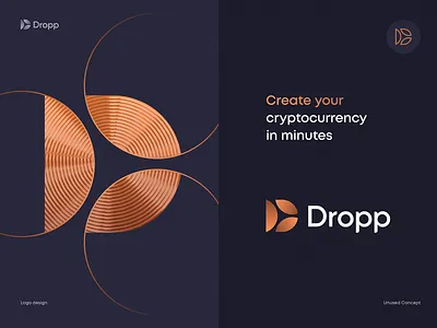 Dropp Logo Concept blockchain branding chain coin copper crypto decentralized defi drop fintech ico icon identity logo metal nft saas token unused wire