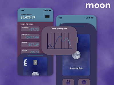 Wallet App Concept - Moon affinitydesigner app branding credit card design flat illustration mobile mobile app ui ux wallet wallet app wallet ui