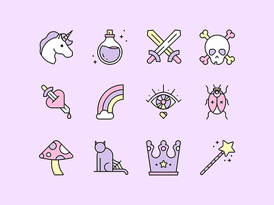 Fantastic Magical Icons fantasy feminine icon icon design iconography icons iconset illustration magic pastel vector witch witchy