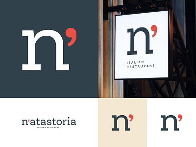 N'atastoria brand design apostrophe brand branding color concept creative agency design design agency design studio food graphic design identity logo logo letter mark n logo restaurant sign signboard vector