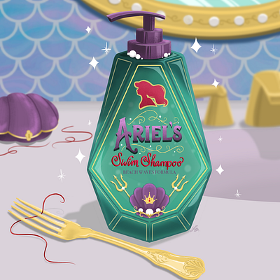 Princess Self Care Products: Ariel's Swim Shampoo illustration mermaid princess product product design selfcare