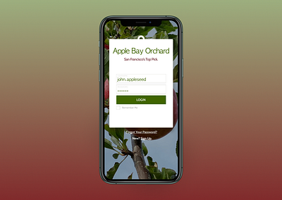 Apple Bay Orchard App Concept Log In Page figma mobile app design mockup ui