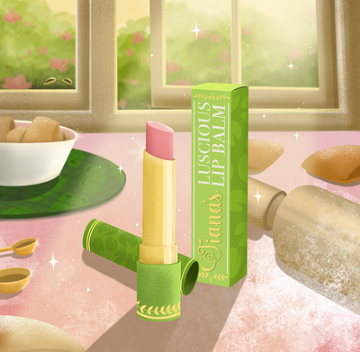 Princess Self Care: Tiana's Lip Care beauty product branding design illustration lip balm lip care princess product product design