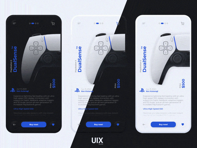 PlayStation app - DualSense UI concept dark mode light mode micro interactions neumorphism playstation5 product design