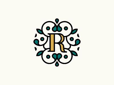 Flower Badge antique badge circle floral florist flourish flowers gold green icon illustraion leaves lettering line logo nature ornaments plant royal typography