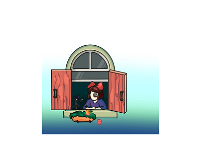 kiki and Jiji anime characters design gradient graphic design illustration japan kikis delivery service studio ghibli