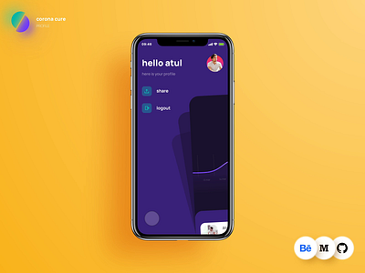 Profile | coronacure animation app corona covid19 dailyui dark design freelance health interaction interface map navigation product profile quarantine share tech ui ux