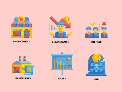 Economic Crisis 6 ICONS business color crisis down economic finance flat icon illustration money vector