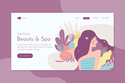 Beauty Spa Center Landing Page Flat Concept beauty care clinic deluxe flyer health illustration landing massage print promote salon skin spa templates website women