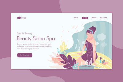 Beauty Salon Spa Landing Page Flat Concept beauty care clinic deluxe flyer health illustration landing massage print promote salon skin spa templates website women