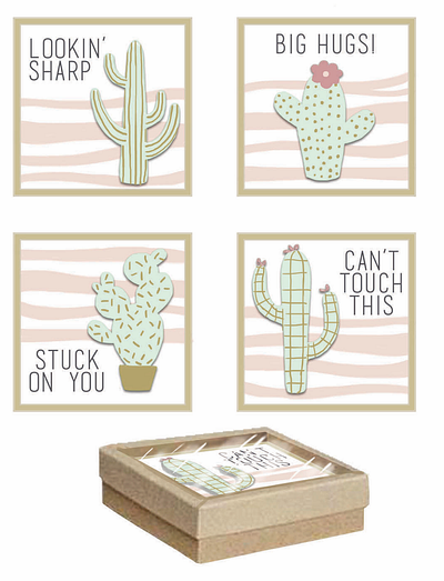 Cactus pins and packaging art cactus cactuses design designer gift pastel pins type design typedesign