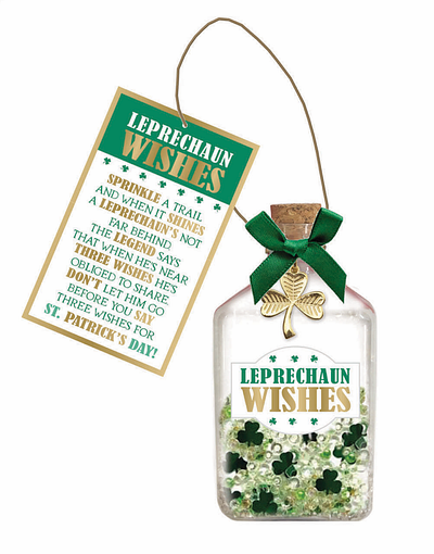 leprechaun gift and packaging with copywriting clover copywriting design designer gift illustration irish leprechaun magic note novelty st. patricks day story