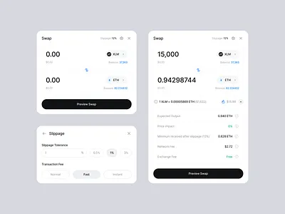 Defispot - Swap Modules (Desktop) app clean coinbase crypto crypto currency dashboard desktop eth btc finance fintory gas fee light dark ui slippage stocks swap swap modules popup modal ui user interface ux