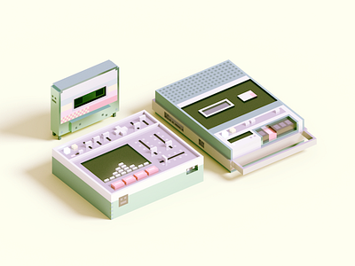 Pastel Music Objects 3d cassette cassette player illustration render synth voxel