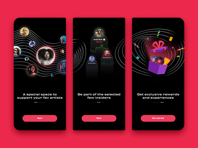 Fan Engagement Platform - Onboarding Screens app artist award fan figma gift illustration introduction ios music ngnvuan onboarding pink ui vietnam