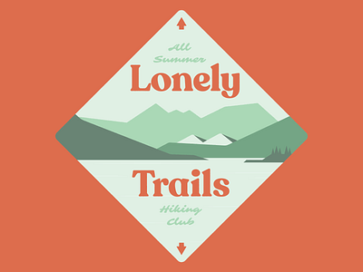 Lonely Trails badge hiking illustration lake logo mountains nature outdoors retro script summer typography weekly challenge weekly warm up