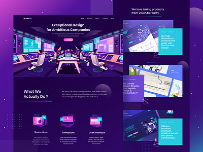 Our New Website 🙌 3d astronaut character design studio flat gradient header illustration landing page purple screen space spaceship