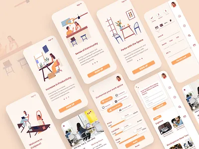 CoSpace - Coworking Space Finder App 👩🏻‍💻 app app design coworking space design mobile app onboarding illustration ui ux workspace