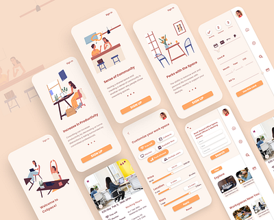 CoSpace - Coworking Space Finder App 👩🏻‍💻 app app design coworking space design mobile app onboarding illustration ui ux workspace