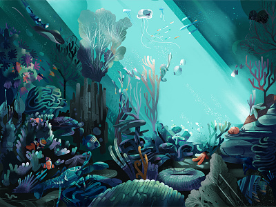 Earth’s Underwater Playground brushwork cleanup coral reef digital painting digitalart earth educational environmental fish graphic illustration ocean photoshop planet reef texture underwater wacom