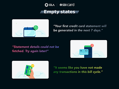 Credit card app empty states branding credit card empty states illustration statements vector