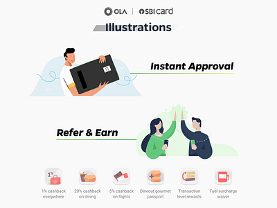 OlaMoney Illustrations approval branding cashback credit card illustration referral rewards