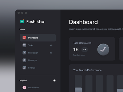 Task Management Dashboard - Exploration 3d effect dark dashboard desktop expand exploration icon icon design interface management menu mode navbar project sidebar task ui userinterface