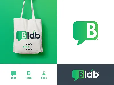 BLAB - Brand Identity Design a letter a day app icon b chat logo b lab b letter logo b monogram bag design brand identity brand identity design branding case study chat bubble chat icon flask green logo lab logo laboratory logomark logotype designer typography