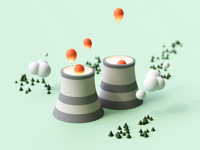 Nuclear Balloons 3d 3d art 3d illustration balloons blender c4d clean cloud cycles design doodle green illustration landscape light minimal nuclear render rendering simple