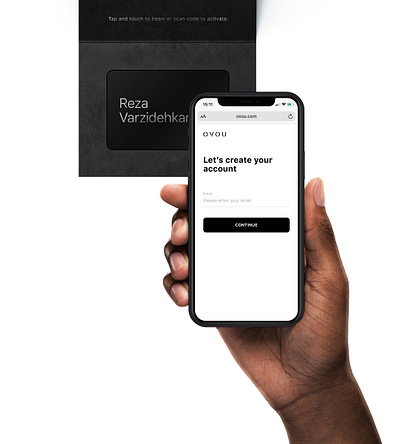 Card pack with mobile. OVOU Smart Business activate beam business card minimal mobile mobile app design mobile design mobile ui responsive scan code scanning smart smart business card tap touch ui web webdesign website