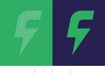 Grid F + Flash + 5 5 blue bolt branding design flash flat green grid grid logo identity letter lightning logo mark number symbol vector