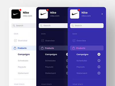 Navigation concept blue branding dashboard minimal navigation nike product purple ui ux visual web app