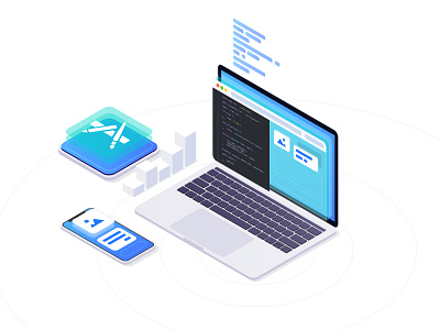 Illustration 2 app branding clean development illustration iphone isometric macbook software vector