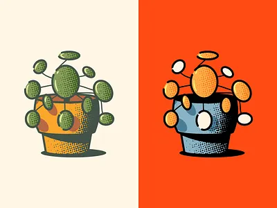 Pilea 💕 calm design duotone earth flat green halftone illustration leaves life love minimal orange pilea plant pot texture