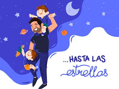 Father's day boy character dad daddy father illustration love portrait recket space stars twins