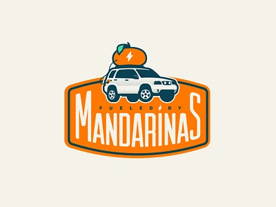 Fueled by Mandarinas badge car fruit fuel grand vitara illustration offroad overland retro sticker suv suzuki tangerine travel truck vector vintage