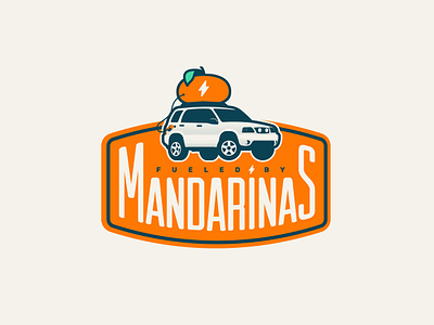 Fueled by Mandarinas badge car fruit fuel grand vitara illustration offroad overland retro sticker suv suzuki tangerine travel truck vector vintage