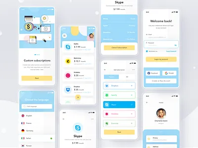 Subscriptions Manager App app card cards clean design ios login mobile netflix payment profile simple spotify subscribe subscription ui