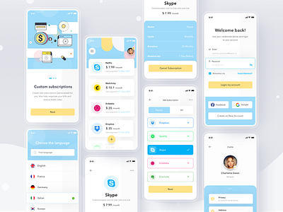 Subscriptions Manager App app card cards clean design ios login mobile netflix payment profile simple spotify subscribe subscription ui