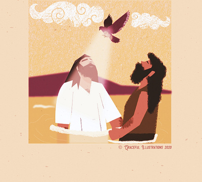 Christ - Baptism animation baptist bible clouds colour dove holy spirit illustration jerusalem jesus christ john jordan life magazine moutain ripples river texture vector