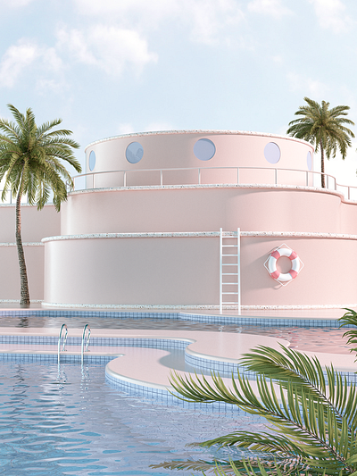 Virtual Holidays 3d 3d art abstract aesthetic c4d design dribbble illustration instagram minimal pastel pool summer surreal