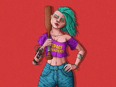 Space Invaders adobe adobe photoshop character characterdesign cyberpunk digital illustration digitalart illustration lineart