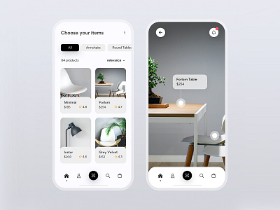 Furniture iOS AR online store badge cart catalog catalogue developer development e commerce filters ios ios app ios development navbar navigation notifications online store qr ratings scan search tabs