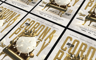 Corona Party Flyer anti antivirus corona coronavirus covid covid19 event fight flyer gold golden green king pandemic party royal throne tsar virus