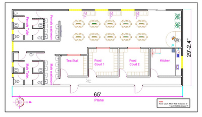 food court plan with furniture 2d architectural design autocad