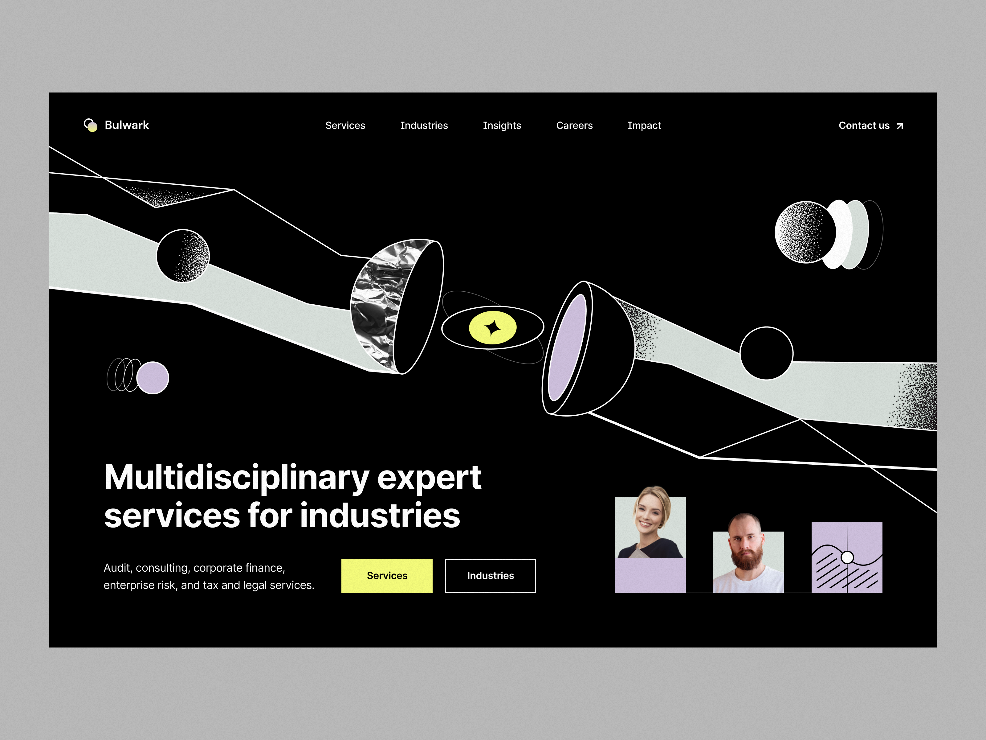 bulwark: landing page, brand identity, web design audit communication consulting corporate customer data science enterprise expert finance fintech hero illustration industry landing legal product risk services tax web design