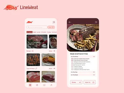LineMeat Store & Recipe design illustration logo meat mobile mobile app ui uiux ux web design website